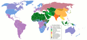 Dominant world religions, mapped by country.