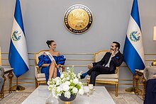 R'Bonney Gabriel and Nayib Bukele sitting in chairs and facing each other