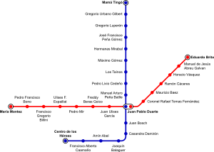 Схема лініяў мэтрапалітэну Санта-Дамінга
