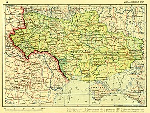 Спорные территории на советских картах до 1940 года заштрихованы фиолетовой сеткой, что указывало на их состояние под румынской оккупацией[1]