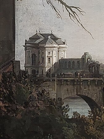 Bernardo Bellotto, genannt Canaletto - Dresden vom rechten Elbufer unterhalb der Augustusbrücke, um 1751-53 (Ausschnitt: Das Zweite Belvedere von 1749; 1759 zerstört, der Legende nach von Friedrich dem Großen persönlich)