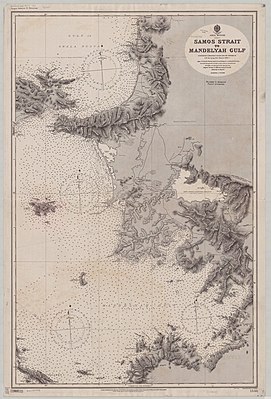 Пролив Самос и залив Мандалья на карте 1898 года