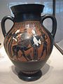 Ancient Greek Amphora of the Tarquinia Painter Herakles killing the Nemean Lion.jpg