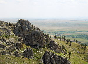 English: View from the hilltop of Bear Butte, ...