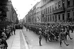 Reichswehr marscherar i Stechschritt vid Hindenburgs födelsedag, 1932.