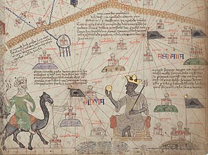 Mansa Musa med en guldklimp i Katalanska världskartan från 1375.