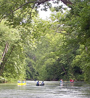 Canoers on Current River in the Ozark National...
