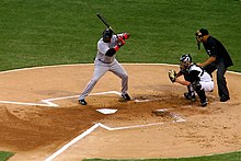 David Ortiz, the batter, awaiting a pitch, with the catcher and umpire David-ortiz-batters-box.JPG