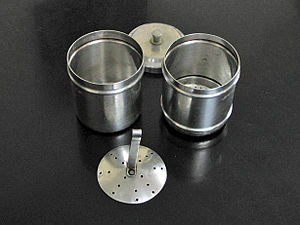 Metal South Indian coffee filter disassembled