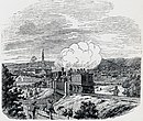 Provtur på järnvägen till Lillestrøm, 4 Juli 1853. Illustration ur boken En Christianiensers Erindringer fra 1850- og 60-Aarene.