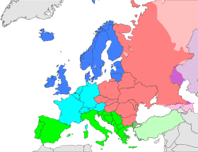 Северная Европа согласно Статистическому отделу ООН (отмечена синим цветом)