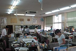 A teacher's room in a Japanese middle school, 2005.