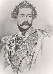 Gravure représentant un homme moustachu portant des décorations.