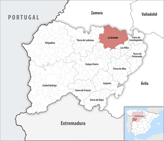 Die Lage der Comarca La Armuña in der Provinz Salamanca
