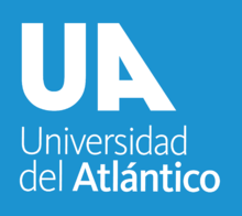 Logo-símbolo transparente fondo azul vertical de la Universidad del Atlántico.png