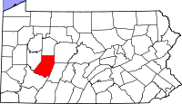 Map of Pensilvanija highlighting Indiana County