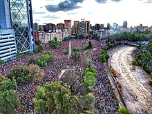 "La marcha mas grande de Chile" during the 2019-2020 Chilean protests. Marcha Mas Grande De Chile 2019 Plaza Baquedano Drone.jpg