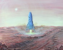 Painting of a landing on Mars (1986) Mars Lander by Brian McMullin, 1986.jpg