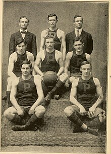 1907-1908 Penn Quakers basketball team in photo that appeared in Spaldings Official A.A.U. basketball guide (September 1907). Official A.A.U. basketball guide (1894) (14796131623).jpg