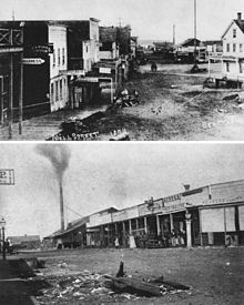 Mill Street, now Yesler Way, was the original "Skid Road" in Seattle, Washington. Original Skid Road Seattle - 1874 photo.jpg