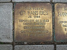 Stolperstein für Dr. Hans Ries in Hannover