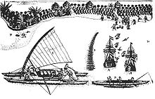 Ang pag-abut ni Abel Tasman sa Tongatapu, 1643;Drowing ni Isaca Gilsems