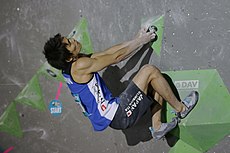 Tomoa Narasaki na SP 2017 v boulderingu v Mnichově