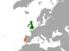 نقشهٔ موقعیت بریتانیا و پرتغال.