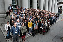 Foundation staff in January 2019 Wikimedia All Hands 2019 Group Photo.jpg