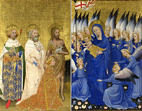 Ultramarine, slightly violet-blue, in The Wilton Diptych (1395–1399). It was the most expensive pigment of Renaissance.