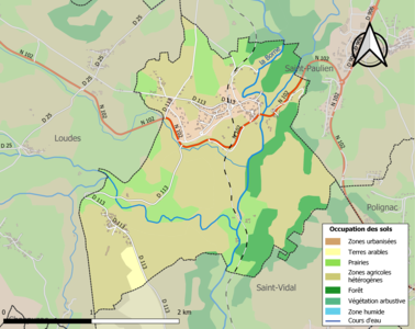 Carte en couleurs des infrastructures et de l'occupation des sols de la commune.