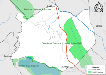 Carte des ZNIEFF de type 1 sur la commune.