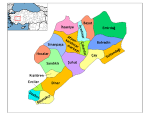 Mapa dos distritos da província de Afyonkarahisar