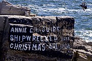 Annie C. Maguire shipwreck marker, as seen from Portland Head Light.