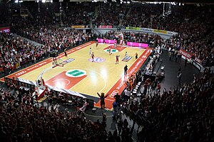 Inside view (in 2014) of the Rudi-Sedlmayer-Halle, where the 1972 Olympic men's basketball final was played AudiDomeFCB.jpg