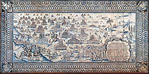 Batalille de Montes Claros - azulejo XVIIe siècle Palais Fronteira, Лиссабон.jpg