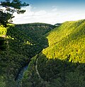 Pine Creek Gorge, Colton Point State Park, Tioga County. Visible at the bottom of the gorge are Pine Creek and the Pine Creek Rail-Trail.