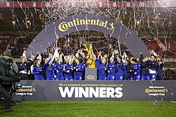 Chelsea players celebrating their first FA Women's League Cup win in 2020. Chelsea FC Women v Arsenal WFC, 29 February 2020 (08).jpg