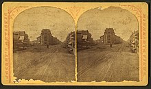 Stereoscopic photograph of the old City Hall at Nicollet Avenue and Hennepin Avenue by William H. Jacoby City hall, Nicollet, and Hennepin Aves, by W. H. Jacoby.jpg