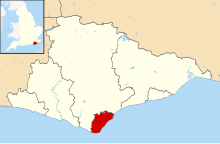 Eastbourne borough is a very small, pentagon-shaped area in the south of the county of East Sussex.