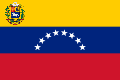 The flag of Venezuela, a charged horizontal triband.