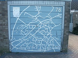 Garage door map, Wymondham. Some kind soul has...