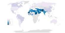 Prevalence of consanguineous marriages (second-degree cousins or closer) by country. Global prevalence of consanguinity.svg