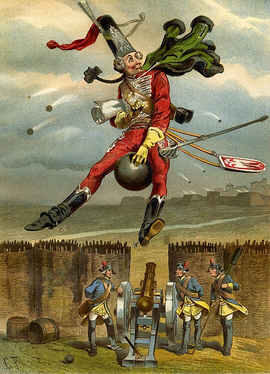 Picture 5: Munchausen riding a cannon ball