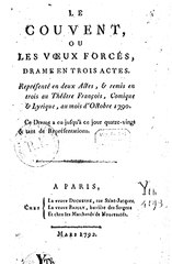 Olympe de Gouges, Le Couvent ou Les Vœux forcés, 1792    