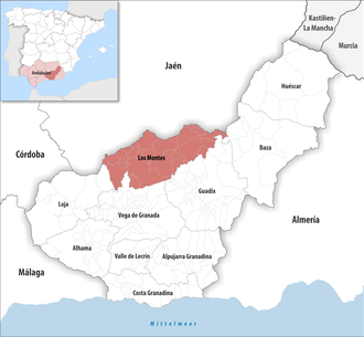 Die Lage der Comarca Los Montes in der Provinz Granada