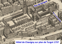 Hotel de Chavigny en 1737 sobre el plano de Turgot.