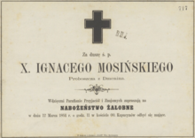 Nekrolog Ignacego Mosińskiego, opublikowany w 1864