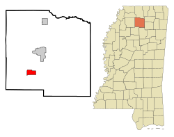泰勒在拉法葉縣及密西西比州的位置（以紅色標示）