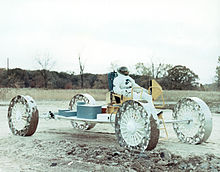 Lunar Roving Vehicle test article on test track Lunar Roving Vehicle Mobility Test Article Dress Test.jpg